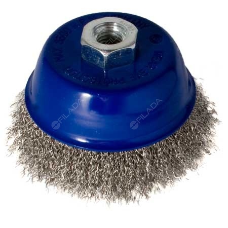 MAGG hrncový kartáč vlnitý drát NEREZ 0,30mm M14 - MAGG hrncový kartáč vlnitý, nerezový drát 0,30, závit M14