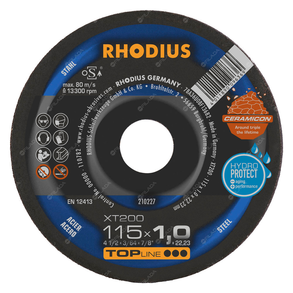 RHODIUS řezný kotouč XT200 115x1,0x22 TOPline na ocel - RHODIUS řezný kotouč XT200 115x1,0x22 TOPline na ocel 210227