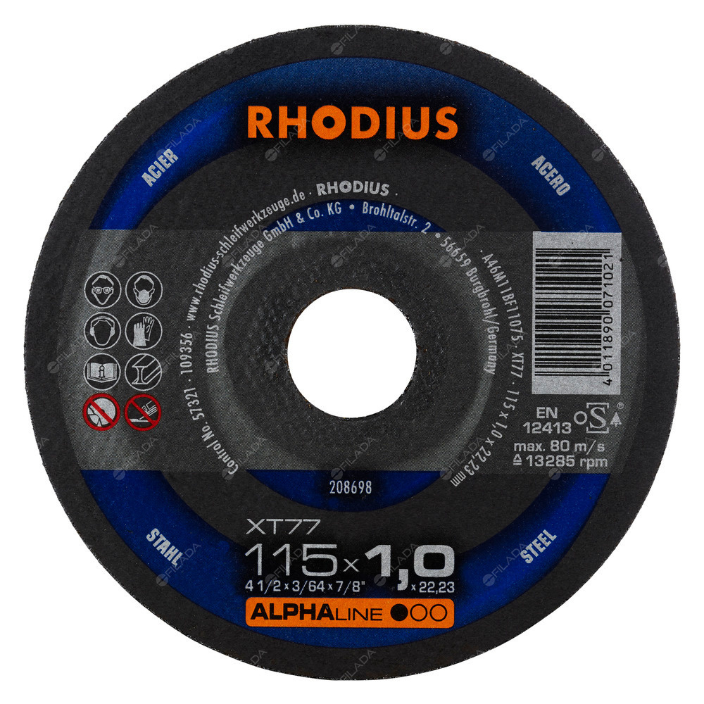 RHODIUS řezný kotouč XT77 115x1,0x22 ALPHAline na ocel -  RHODIUS řezný kotouč XT77 115x1,0x22 ALPHAline na ocel 208698