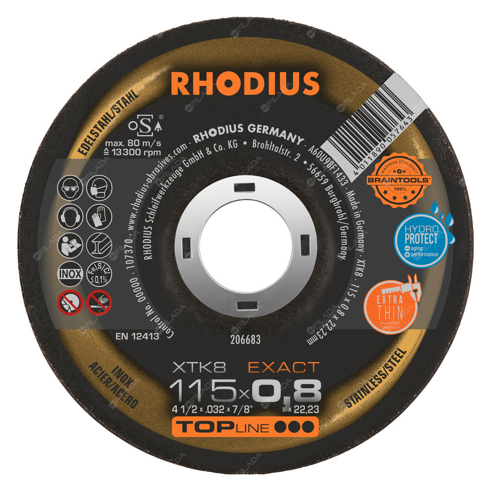 RHODIUS řezný kotouč XTK8 EXACT 115x0,8x22,23 TOPline na nerez -  RHODIUS řezný kotouč XTK8 EXACT 115x0,8x22,23 TOPline na nerez 206683
