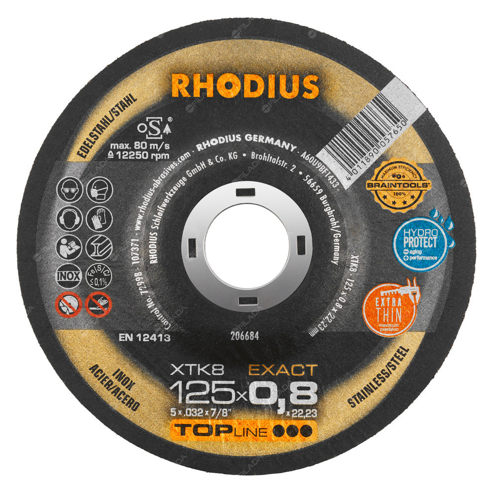 RHODIUS řezný kotouč XTK8 EXACT 125x0,8x22 TOPline na nerez -  RHODIUS řezný kotouč XTK8 EXACT 125x0,8x22,23 TOPline na nerez 206684