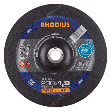  RHODIUS řezný kotouč XTK67 230x1,9x22 PROline na ocel 206773