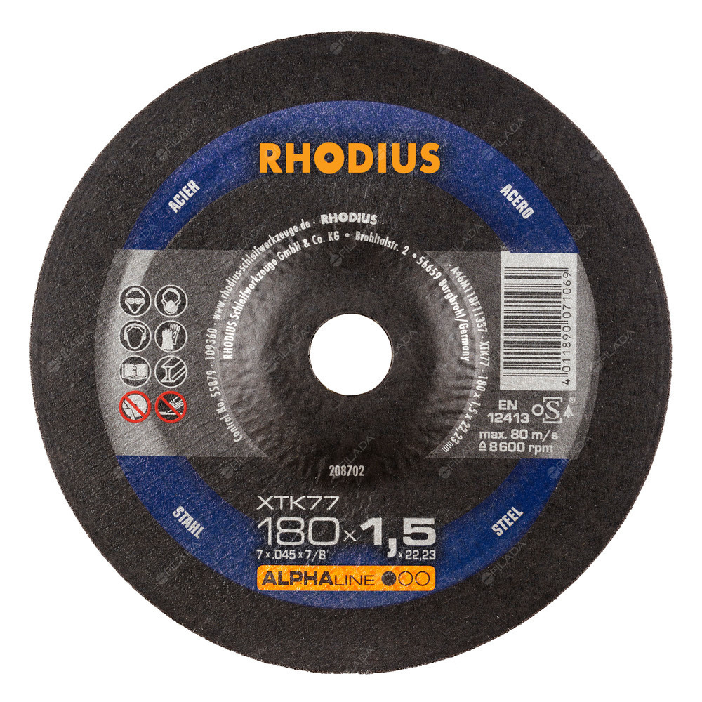 RHODIUS řezný kotouč XTK77 180x1,5x22,23 ALPHAline na ocel - RHODIUS řezný kotouč XTK77 180x1,5x22,23 ALPHAline na ocel 208702