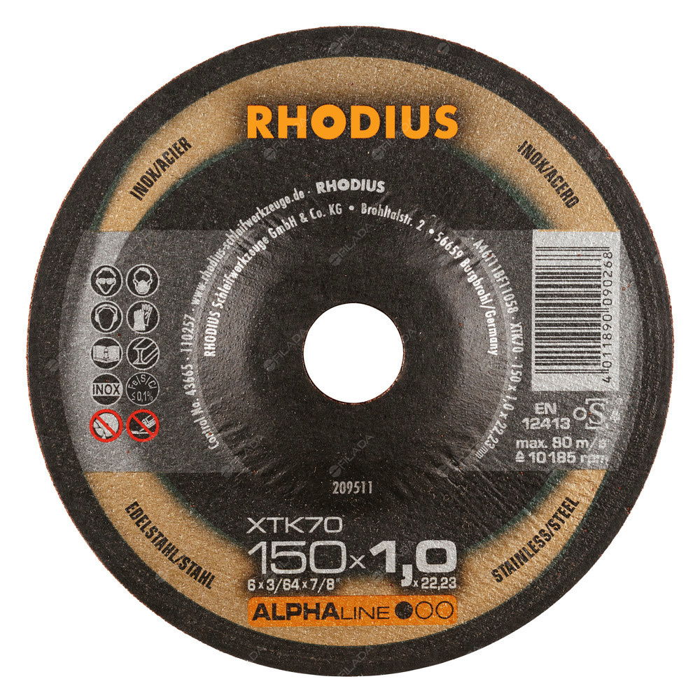 RHODIUS řezný kotouč XTK70 150x1,0x22 ALPHAline na nerez - RHODIUS řezný kotouč XTK70 150x1,0x22 ALPHAline na nerez 209511