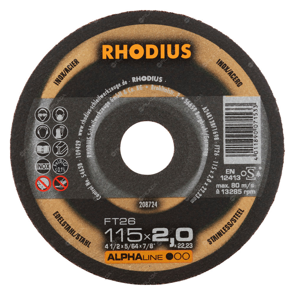 RHODIUS řezný kotouč FT26 115x2,0x22 ALPHAline  -  RHODIUS řezný kotouč FT26 115x2,0x22 ALPHAline 208724