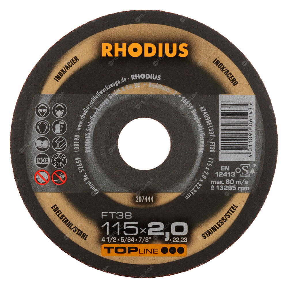 RHODIUS řezný kotouč FT38 115x2,0x22 TOPline na nerez 207444