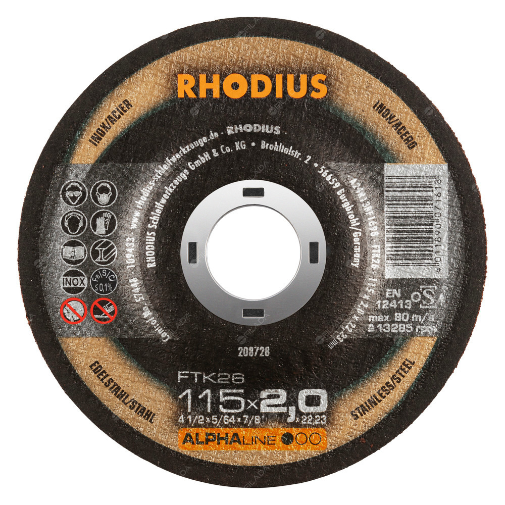 RHODIUS řezný kotouč FTK26 115x2,0x22 ALPHAline na nerez -  RHODIUS řezný kotouč FTK26 115x2,0x22 ALPHAline na nerez 208728