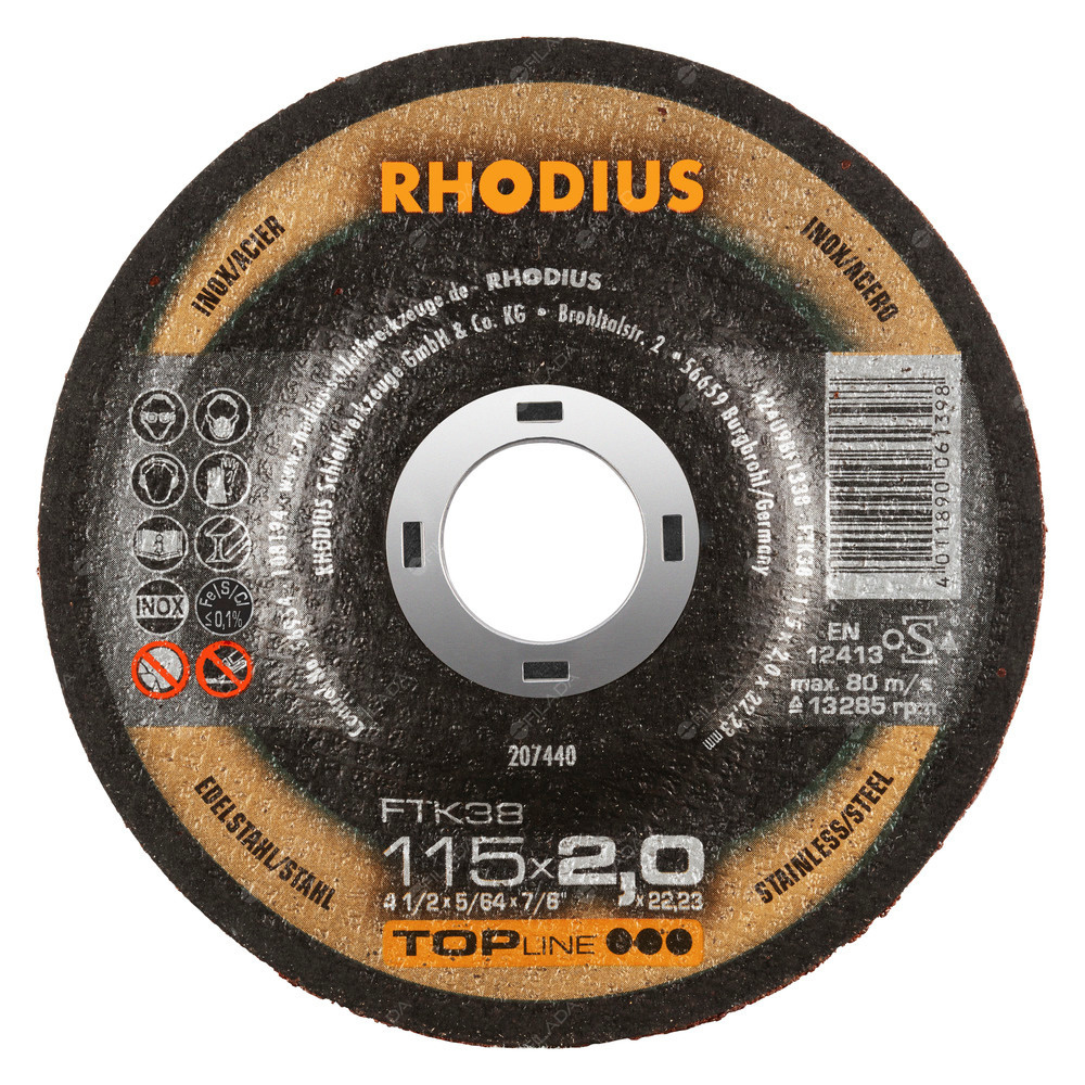 RHODIUS řezný kotouč FTK38 115x2,0x22 TOPline na nerez -  RHODIUS řezný kotouč FTK38 115x2,0x22 TOPline na nerez 207440