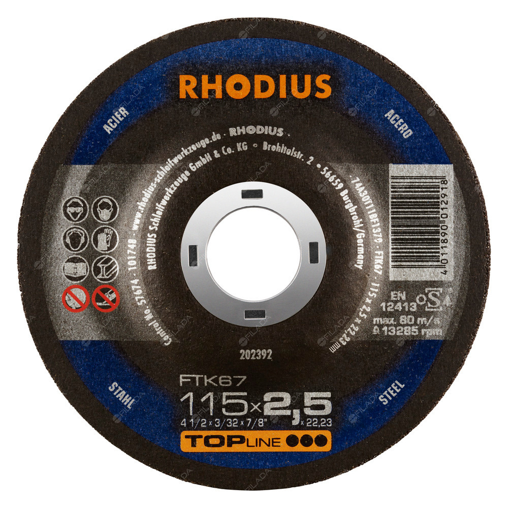 RHODIUS řezný kotouč FTK67 115x2,5x22 TOPline na ocel -  RHODIUS řezný kotouč FTK67 115x2,5x22 TOPline na ocel 202392