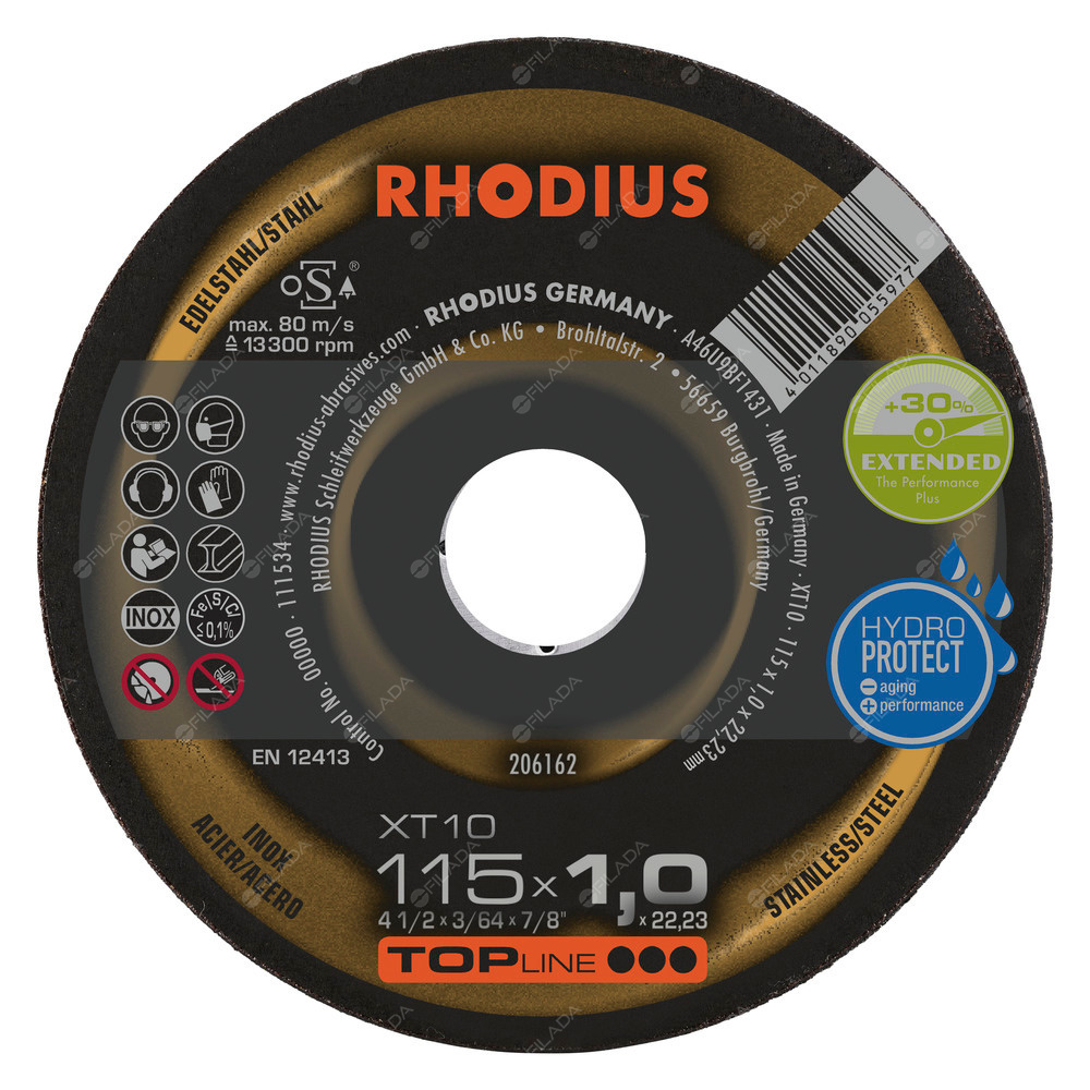 RHODIUS řezný kotouč XT10 115x1,0x22 TOPline na nerez - XT10-115-1,0