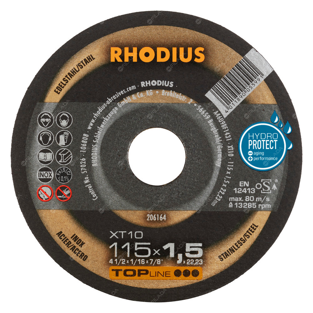 RHODIUS řezný kotouč XT10 115x1,5x22 TOPline na nerez - XT10-115-1,5