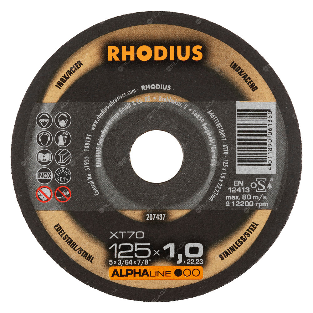 RHODIUS řezný kotouč XT70 125x1,0x22 ALPHAline na nerez -  RHODIUS řezný kotouč XT70 125x1,0x22 ALPHAline na nerez 207437