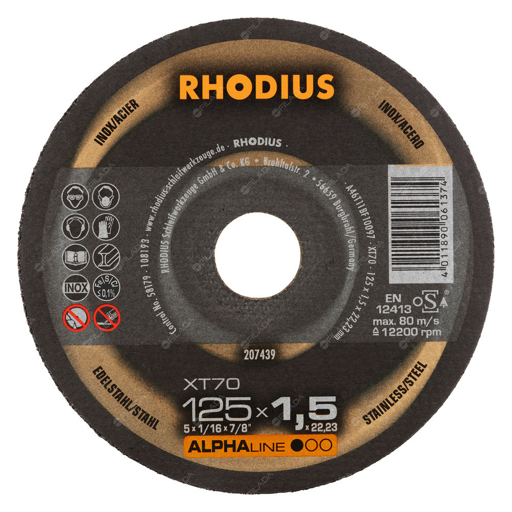 RHODIUS řezný kotouč XT70 125x1,5x22 ALPHAline na nerez