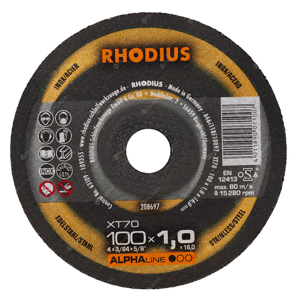 RHODIUS řezný kotouč XT70 100x1,0x16 ALPHAline na nerez - RHODIUS řezný kotouč XT70 100x1,0x16 ALPHAline na nerez 208697