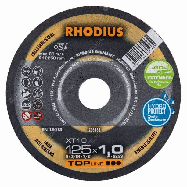 RHODIUS řezný kotouč XT10 125x1,0x22 TOPline na ocel a nerez - RHODIUS řezný kotouč XT10 125x1,0x22 TOPline na nerez 206163