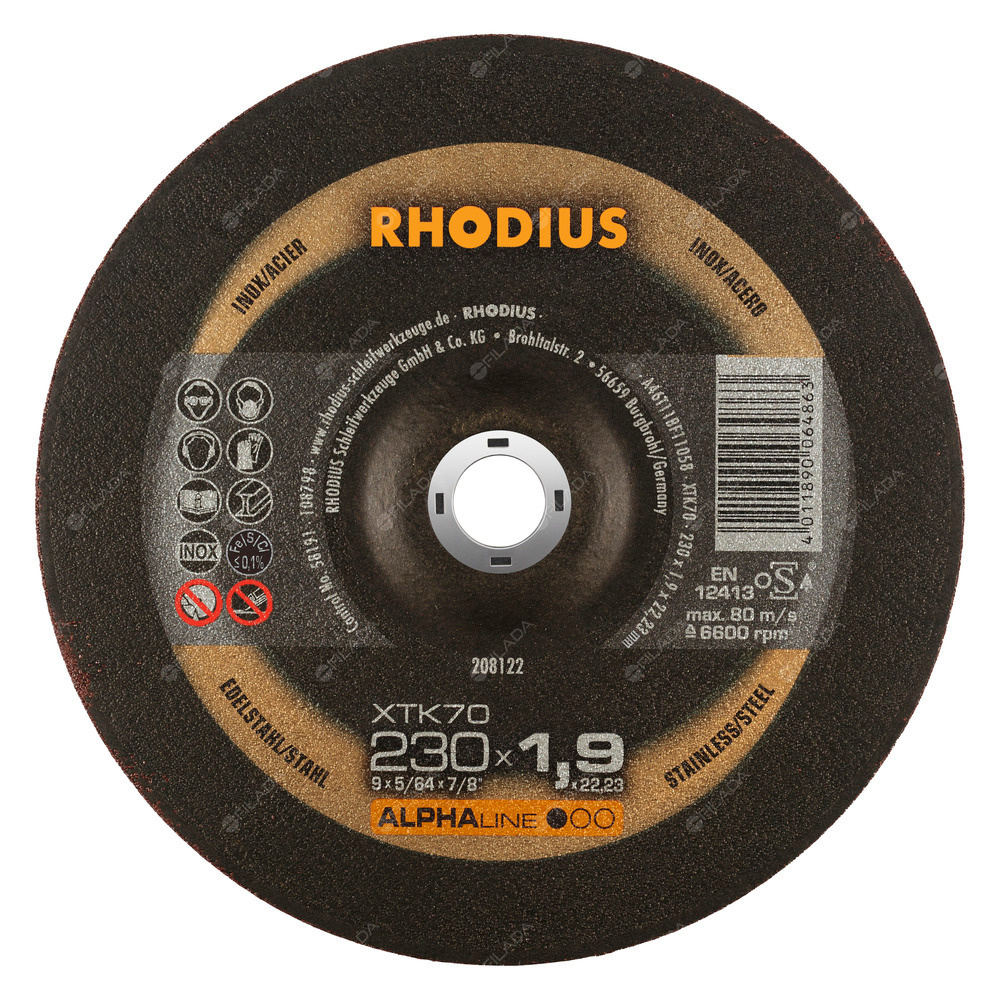 RHODIUS řezný kotouč XTK70 230x1,9x22 ALPHAline na nerez -  RHODIUS řezný kotouč XTK70 230x1,9x22 ALPHAline na nerez 208122