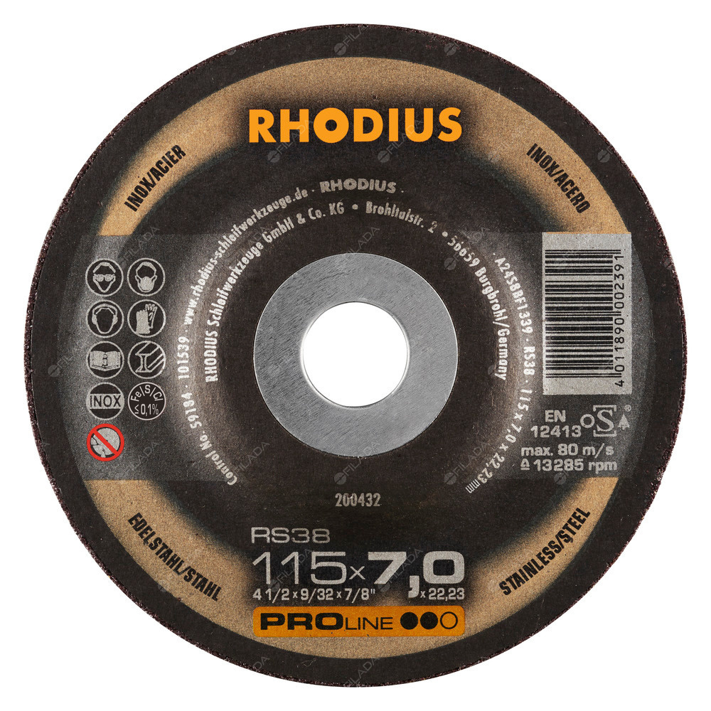 RHODIUS brusný kotouč RS38 115x7,0x22 PROline na nerez - RHODIUS brusný kotouč RS38 115x7,0x22 PROline na ocel a nerez 200432