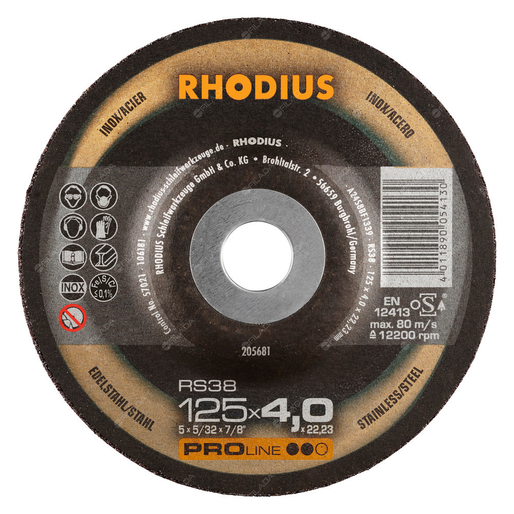 RHODIUS brusný kotouč RS38 125x4,0x22 PROline na nerez -  RHODIUS brusný kotouč RS38 125x4,0x22 PROline na ocel a nerez 205681