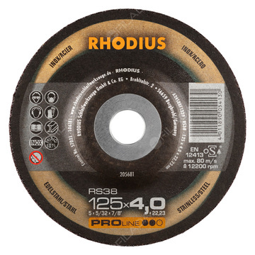  RHODIUS brusný kotouč RS38 125x4,0x22 PROline na ocel a nerez 205681