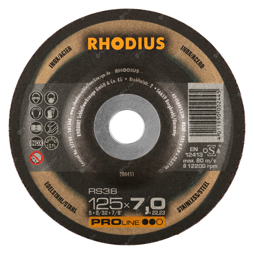  RHODIUS brusný kotouč RS38 125x7,0x22 PROline na ocel a nerez 200451
