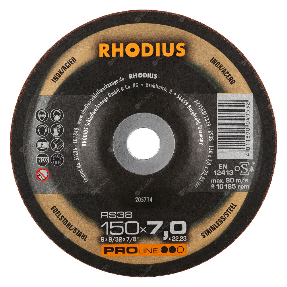 RHODIUS brusný kotouč RS38 150x7,0x22 PROline na ocel a nerez - 1507