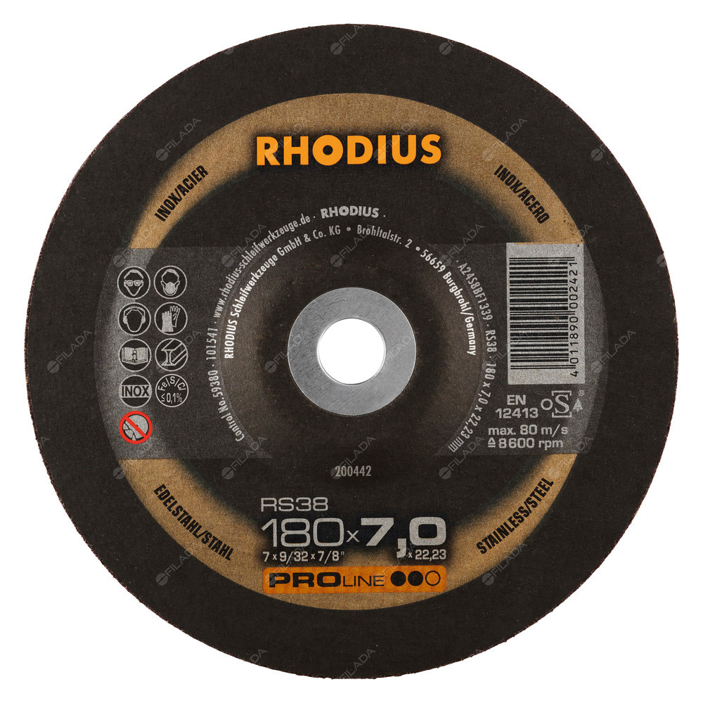 RHODIUS brusný kotouč RS38 180x7,0x22 PROline na ocel a nerez -  RHODIUS brusný kotouč RS38 180x7,0x22 PROline na ocel a nerez 200442
