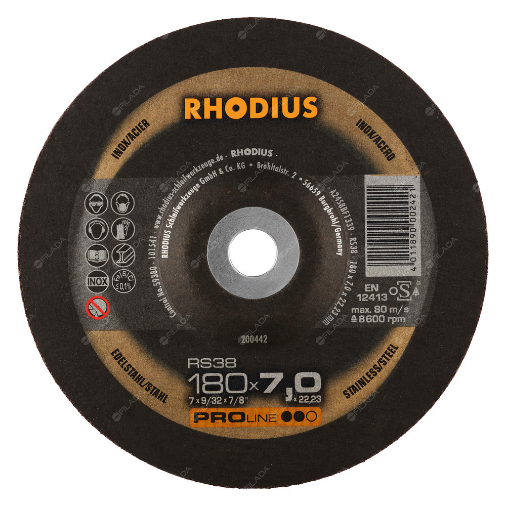  RHODIUS brusný kotouč RS38 180x7,0x22 PROline na ocel a nerez 200442