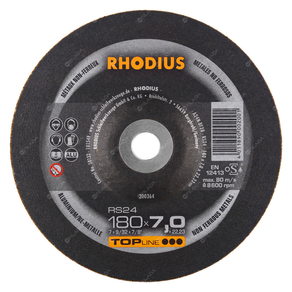 RHODIUS brusný kotouč RS24 180x7,0x22 TOPline na hliník - RHODIUS brusný kotouč RS24 180x7,0x22 TOPline na hliník 200364