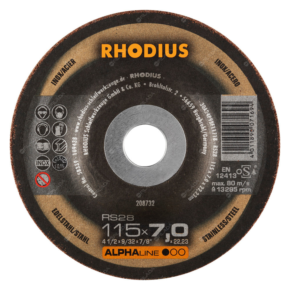  RHODIUS brusný kotouč RS28 115x7,0x22 ALPHAline na ocel a nerez 208732