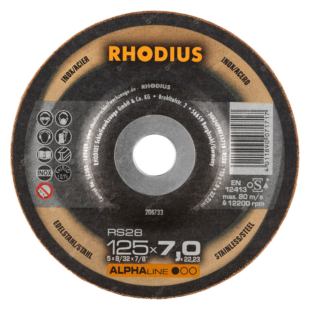 RHODIUS brusný kotouč RS28 125x7,0x22 Alphaline na ocel a nerez -  RHODIUS brusný kotouč RS28 125x7,0x22 Alphaline na ocel a nerez 208733