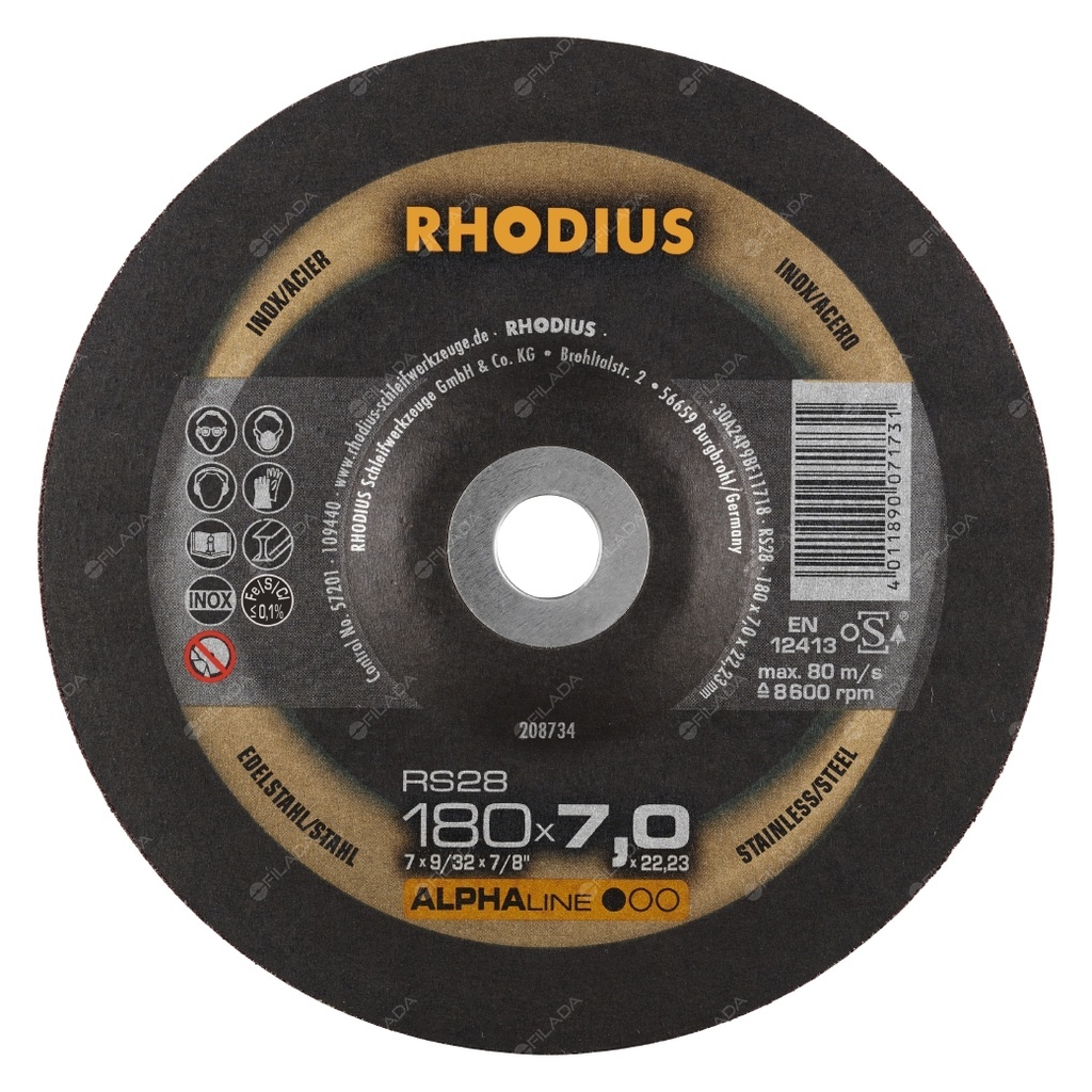 RHODIUS brusný kotouč RS28 180x7,0x22 Alphaline na ocel a nerez -  RHODIUS brusný kotouč RS28 180x7,0x22 Alphaline na ocel a nerez 208734