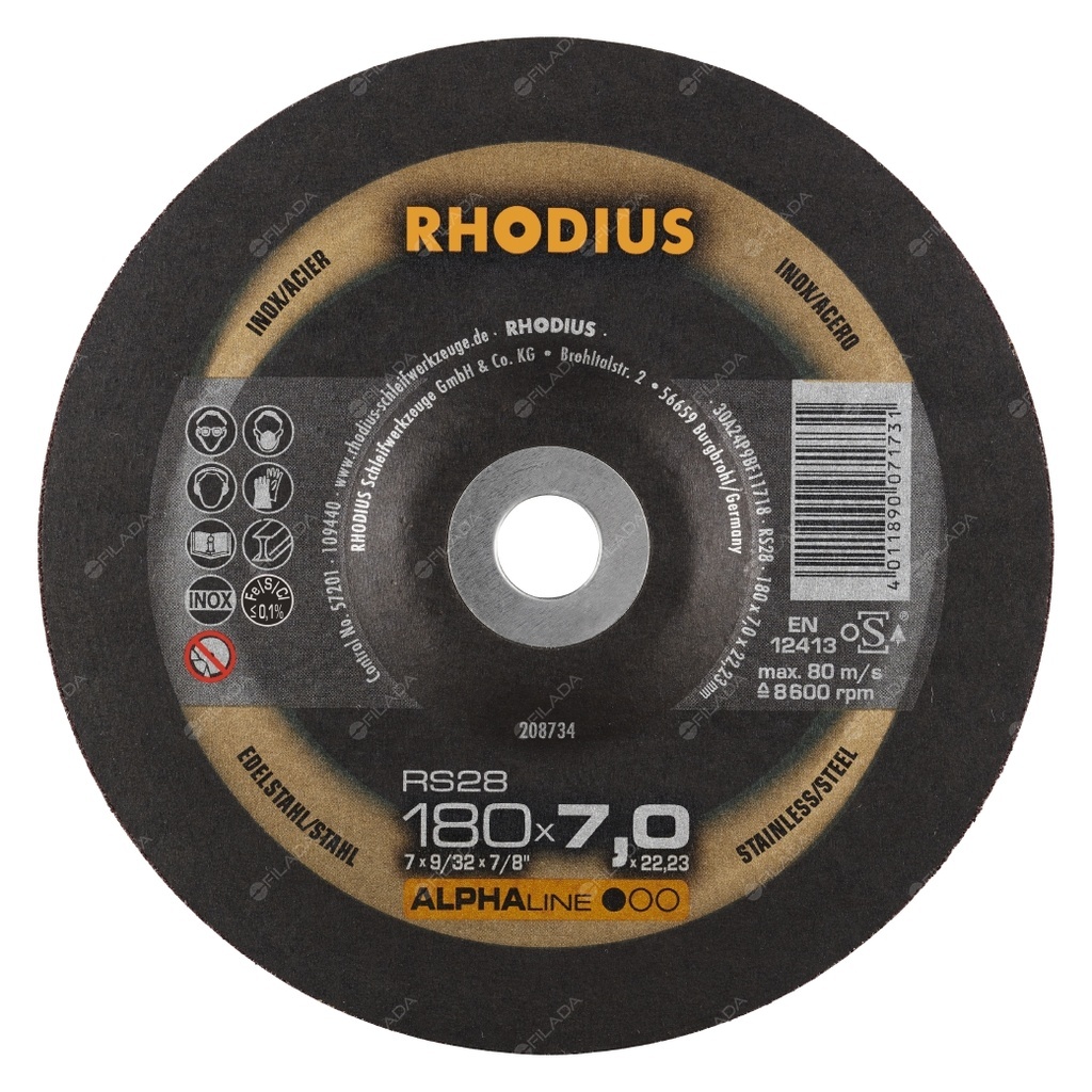  RHODIUS brusný kotouč RS28 180x7,0x22 Alphaline na ocel a nerez 208734