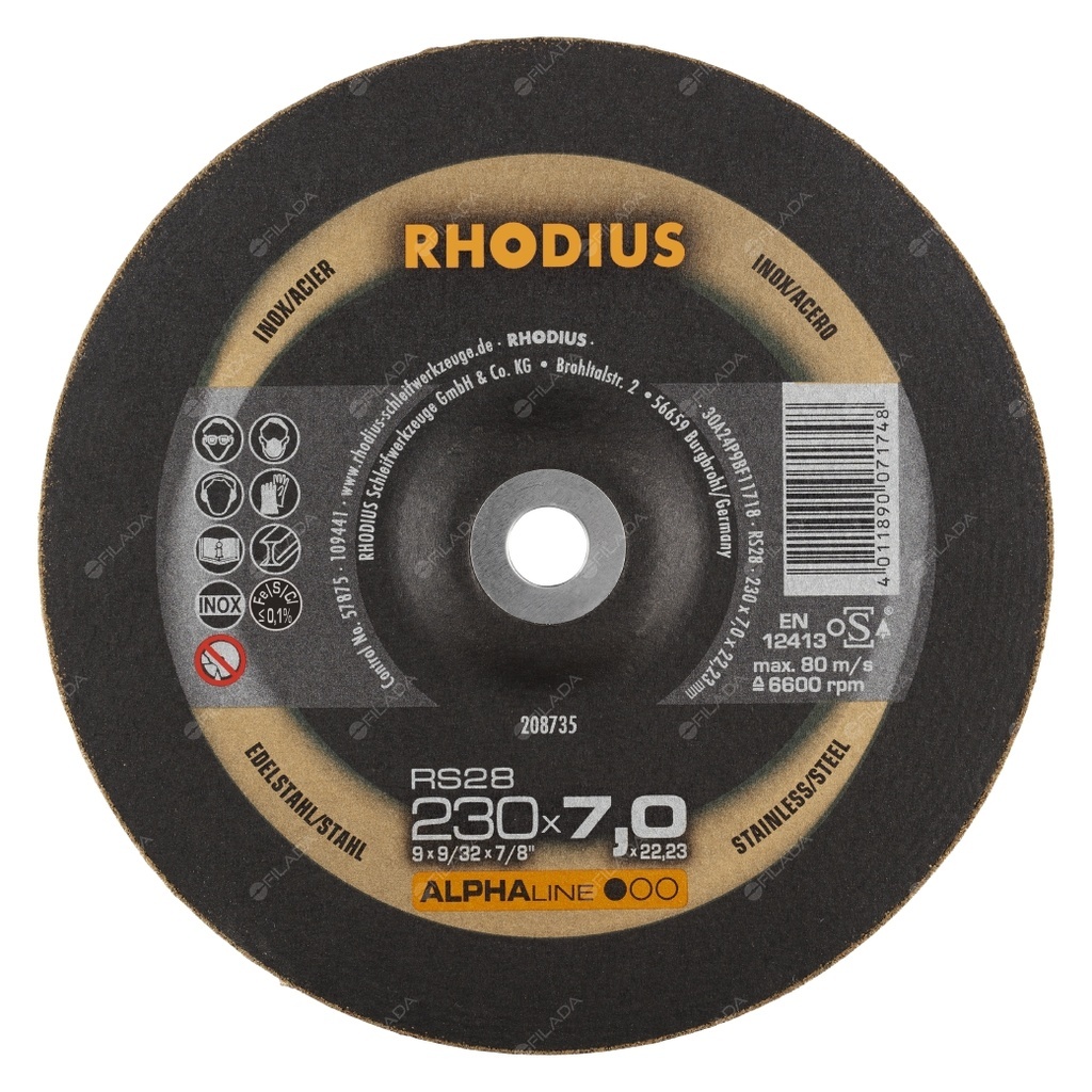 RHODIUS brusný kotouč RS28 230x7,0x22 ALPHAline na nerez - RHODIUS brusný kotouč RS28 230x7,0x22 Alphaline na ocel a nerez 208735