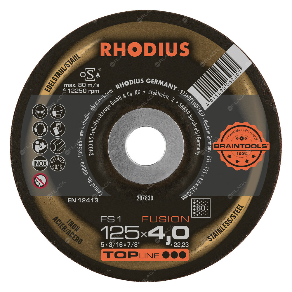 RHODIUS brusný kotouč FS1 FUSION 125x4,0x22 K60 TOPline na ocel a nerez - RHODIUS brusný kotouč FS1 FUSION 125x4,0x22 K60 TOPline na ocel a nerez 207830