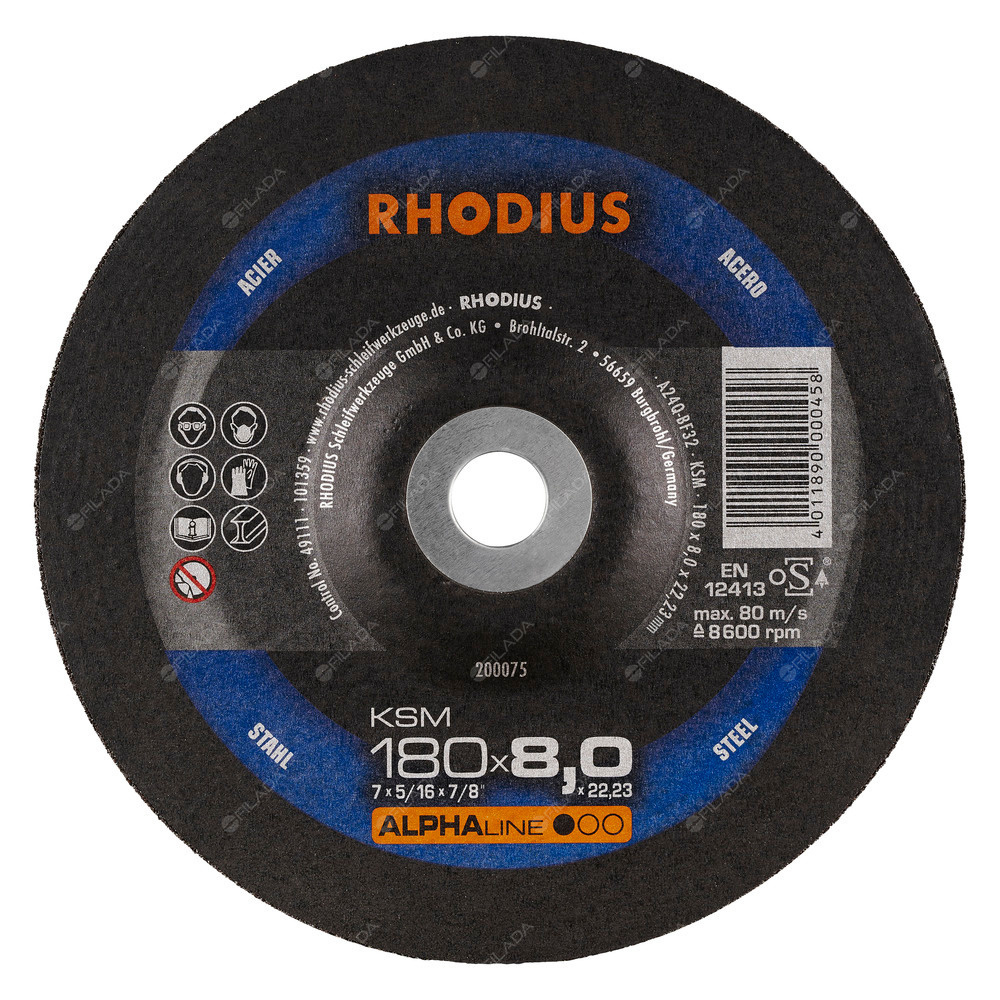  RHODIUS brusný kotouč KSM 180x8,0x22 ALPHAline na ocel 200075