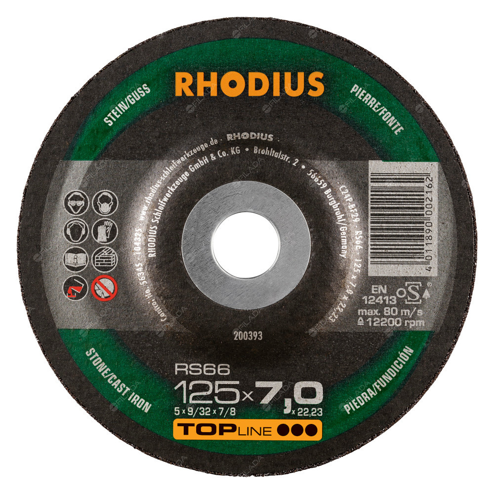 RHODIUS brusný kotouč RS66 125x7,0x22 TOPline kámen, litina -  RHODIUS brusný kotouč RS66 125x7,0x22 TOPline na kámen a litinu 200393