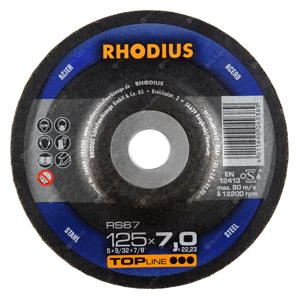 RHODIUS brusný kotouč RS67 125x7,0x22 TOPline na ocel -  RHODIUS brusný kotouč RS67 125x7,0x22 TOPline na ocel 200141