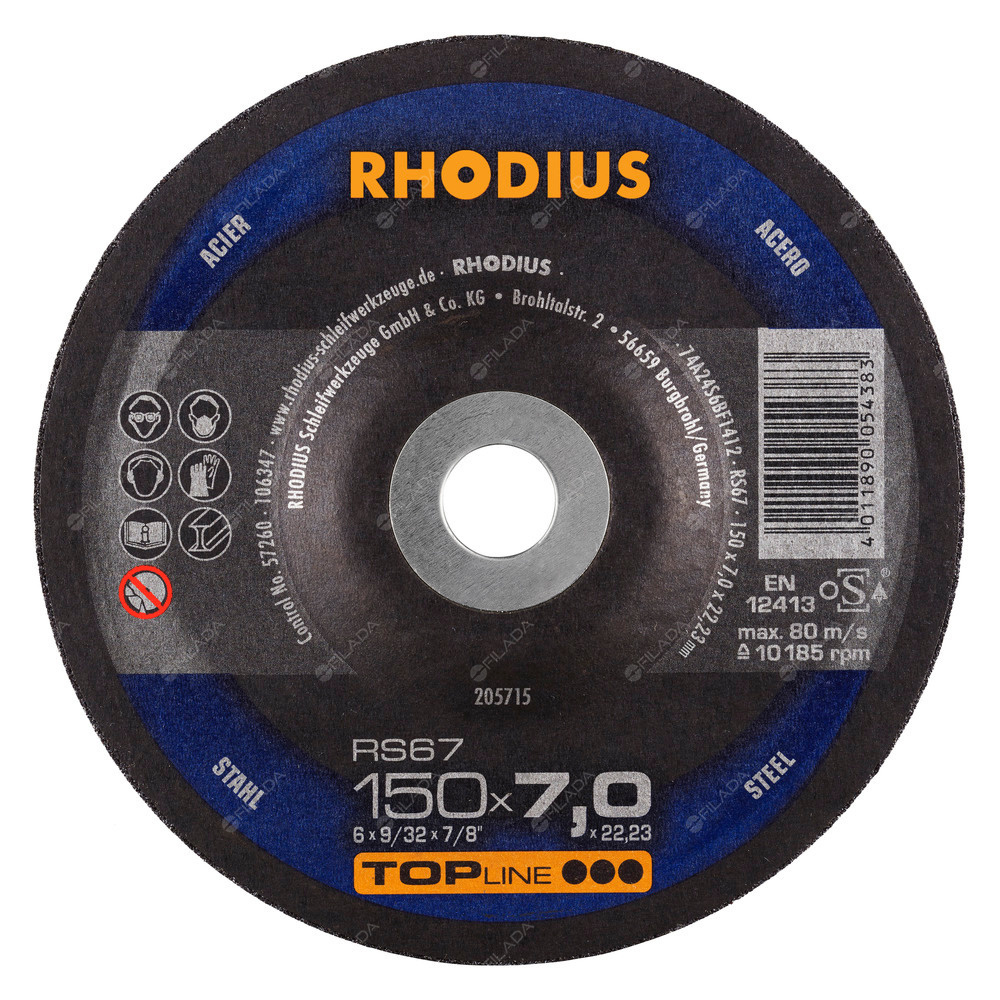 RHODIUS brusný kotouč RS67 150x7,0x22 TOPline na ocel -  RHODIUS brusný kotouč RS67 150x7,0x22 TOPline na ocel 205715