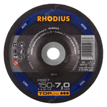  RHODIUS brusný kotouč RS67 150x7,0x22 TOPline na ocel 205715