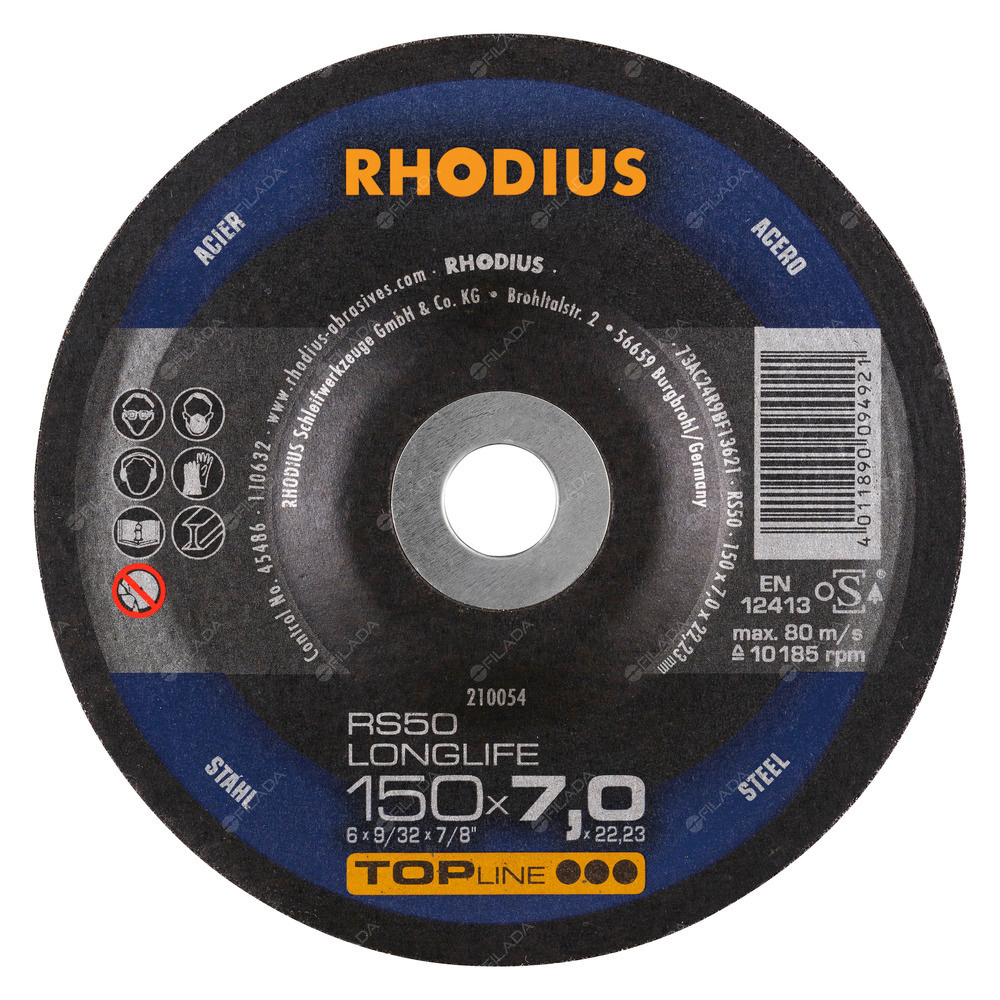 RHODIUS brusný kotouč RS50 LONGLIFE 150x7,0x22 TOPline na ocel a litinu -  RHODIUS brusný kotouč RS50 LONGLIFE 150x7,0x22 TOPline na ocel a litinu 210054