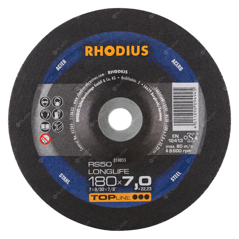 RHODIUS brusný kotouč RS50 LONGLIFE 180x7,0x22 TOPline na ocel a litinu -  RHODIUS brusný kotouč RS50 LONGLIFE 180x7,0x22 TOPline na ocel a litinu 210055
