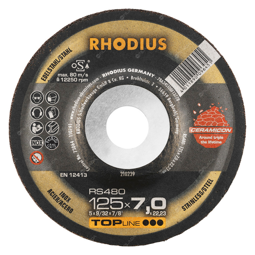 RHODIUS brusný kotouč RS480 125x7,0x22 TOPline na ocel, nerez a litinu -  RHODIUS brusný kotouč RS480 125x7,0x22 TOPline na ocel, nerez a litinu 210239