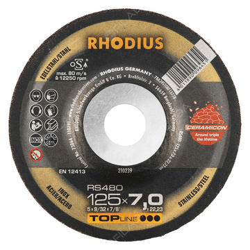  RHODIUS brusný kotouč RS480 125x7,0x22 TOPline na ocel, nerez a litinu 210239