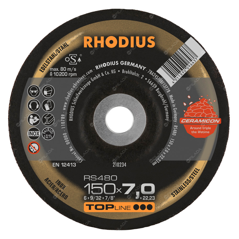 RHODIUS brusný kotouč RS480 150x7,0x22 TOPline na ocel, nerez a litinu - RHODIUS brusný kotouč RS480 150x7,0x22 TOPline na ocel, nerez a litinu 210234