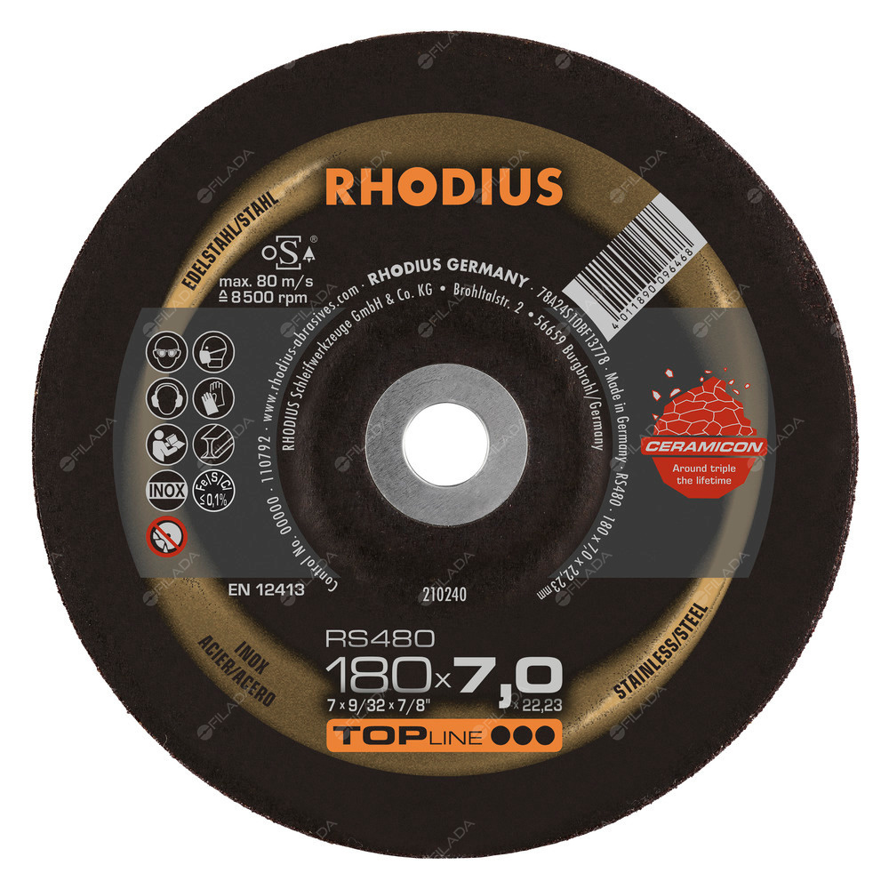 RHODIUS brusný kotouč RS480 180x7,0x22 TOPline na ocel, nerez a litinu - RHODIUS brusný kotouč RS480 180x7,0x22 TOPline na ocel, nerez a litinu 210240