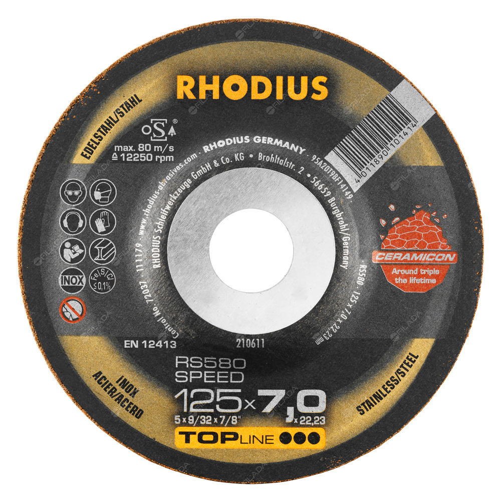 RHODIUS brusný kotouč RS580 125x7,0x22 Ceramicon ocel a nerez