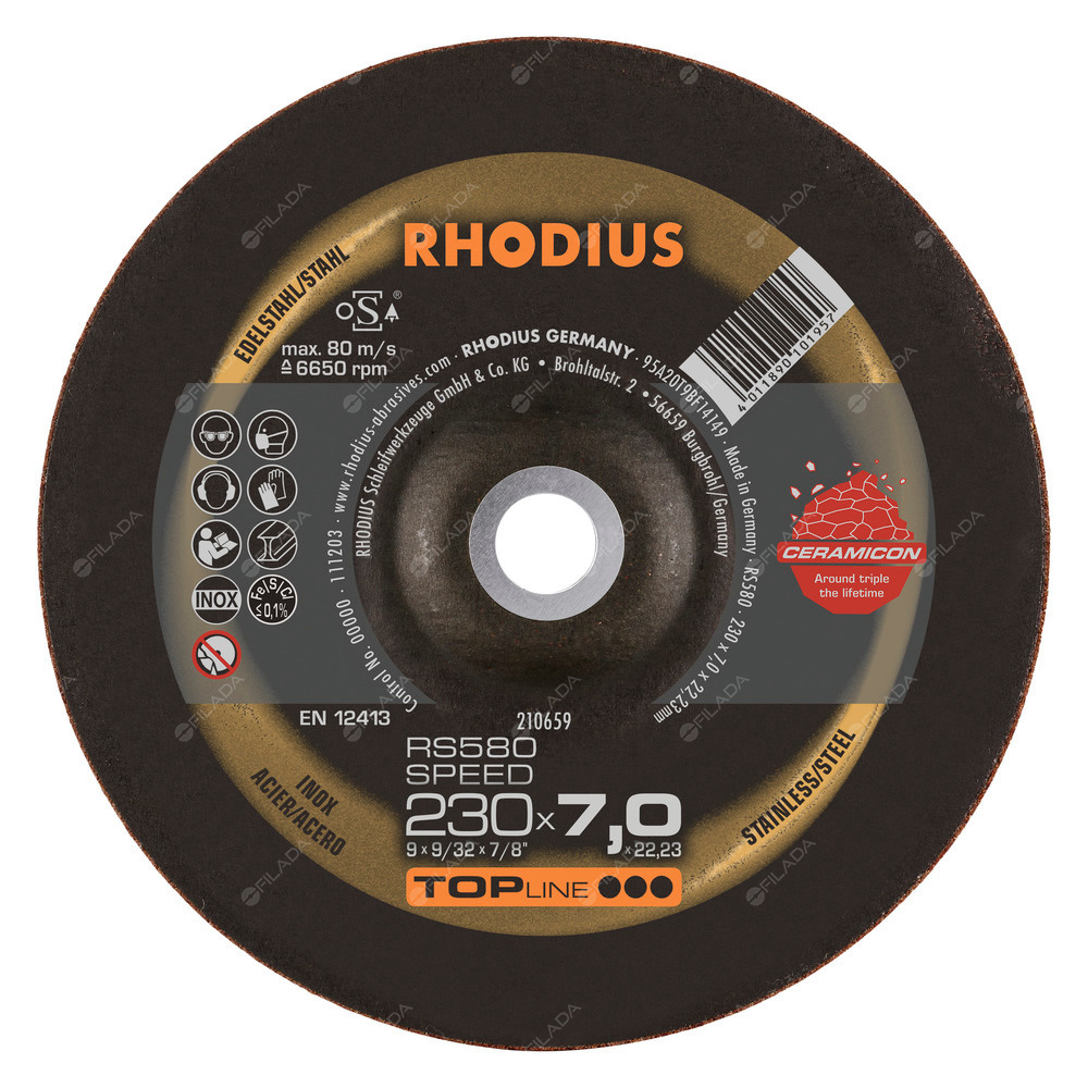 RHODIUS brusný kotouč RS580 230x7,0x22 TOPline na ocel a nerez
