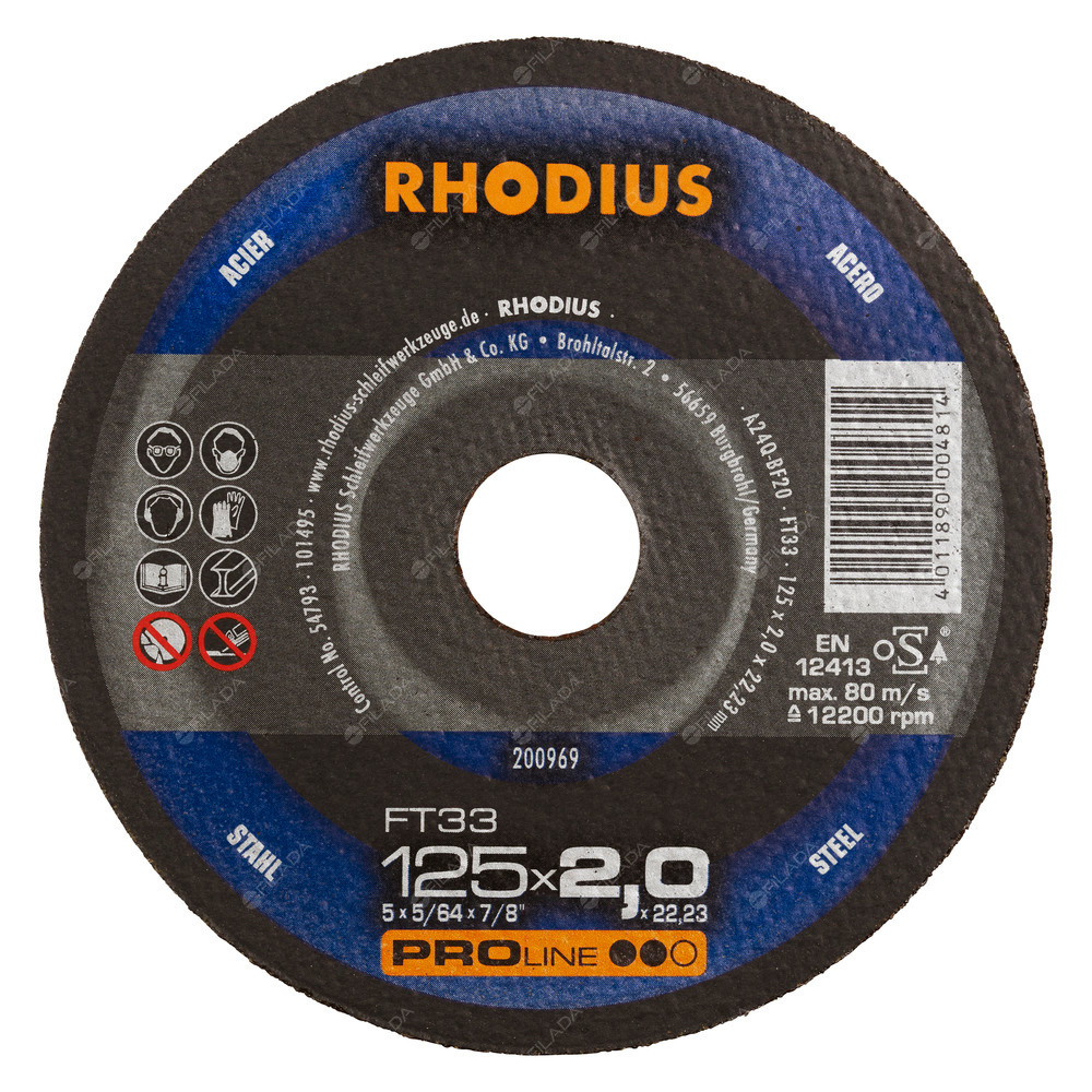 RHODIUS řezný kotouč FT33 125x2,0x22 PROline na ocel - RHODIUS řezný kotouč FT33 125x2,0x22 PROline na ocel 200969