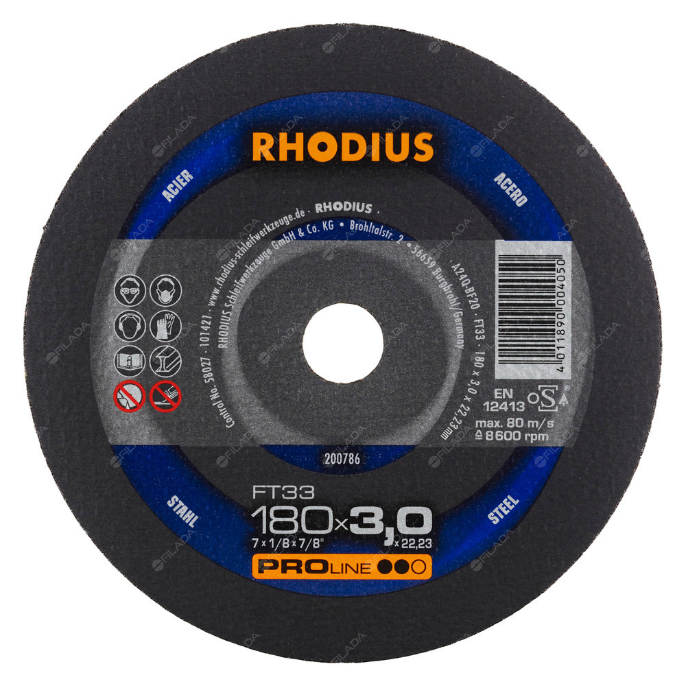 RHODIUS řezný kotouč FT33 180x3,0x22 PROline na ocel - RHODIUS řezný kotouč FT33 180x3,0x22 PROline na ocel 200786