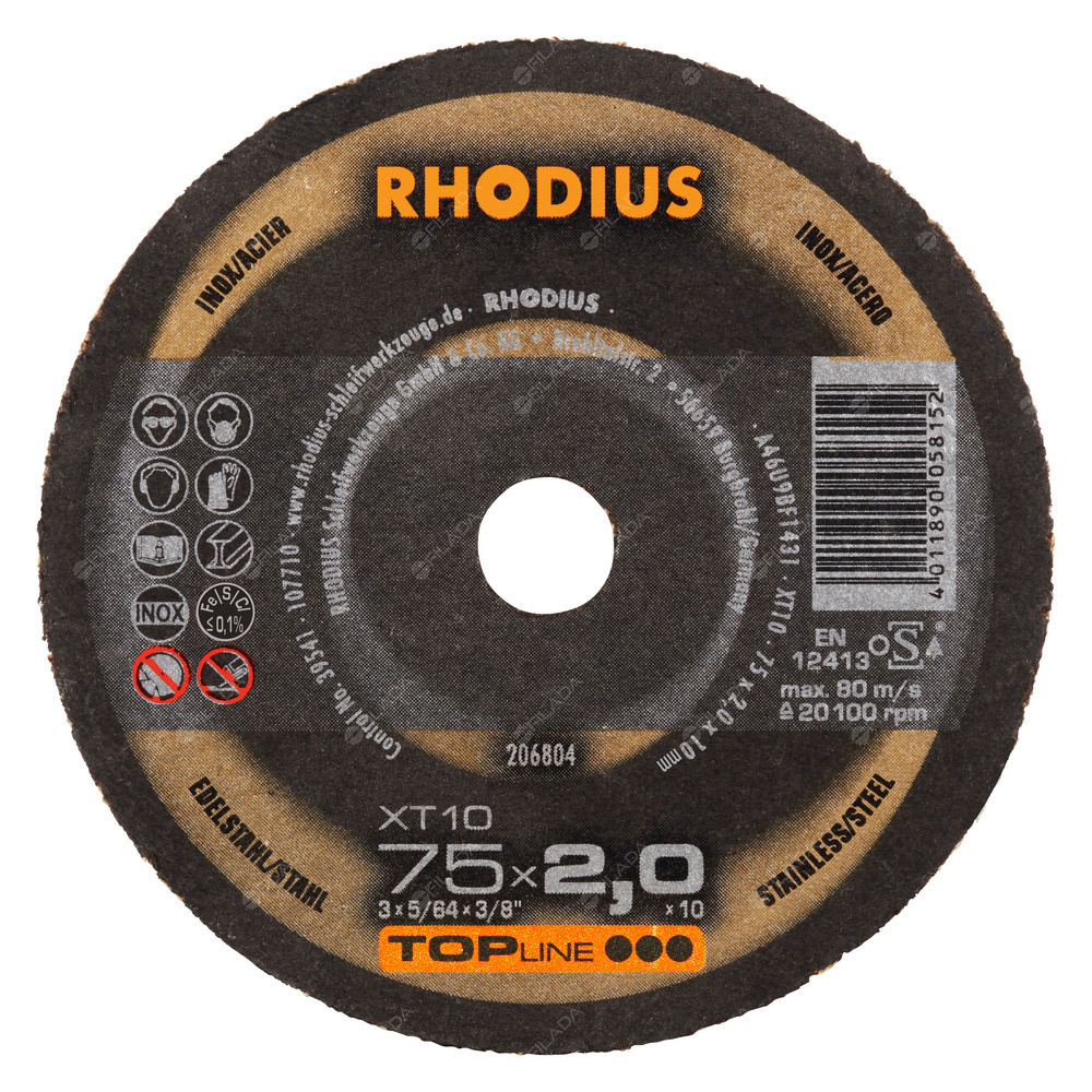RHODIUS řezný kotouč XT10 MINI 75x2,0x10 TOPline na ocel a nerez -  RHODIUS řezný kotouč XT10 MINI 75x2,0x10 TOPline na ocel a nerez 206804